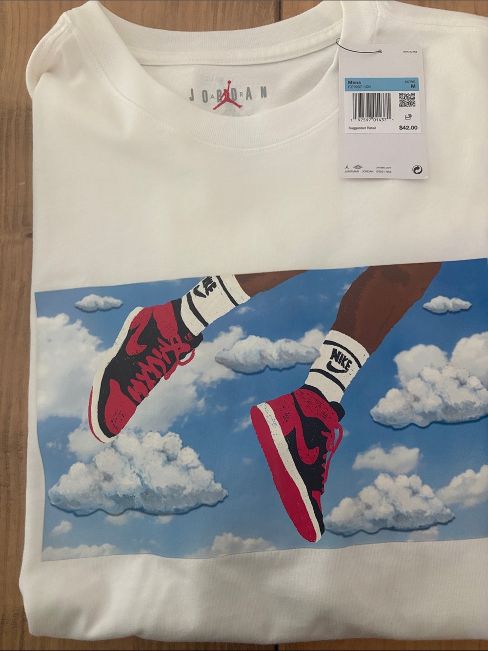Jordan Nike White Tee with Red and Black Sneaker Graphic Men’s Medium